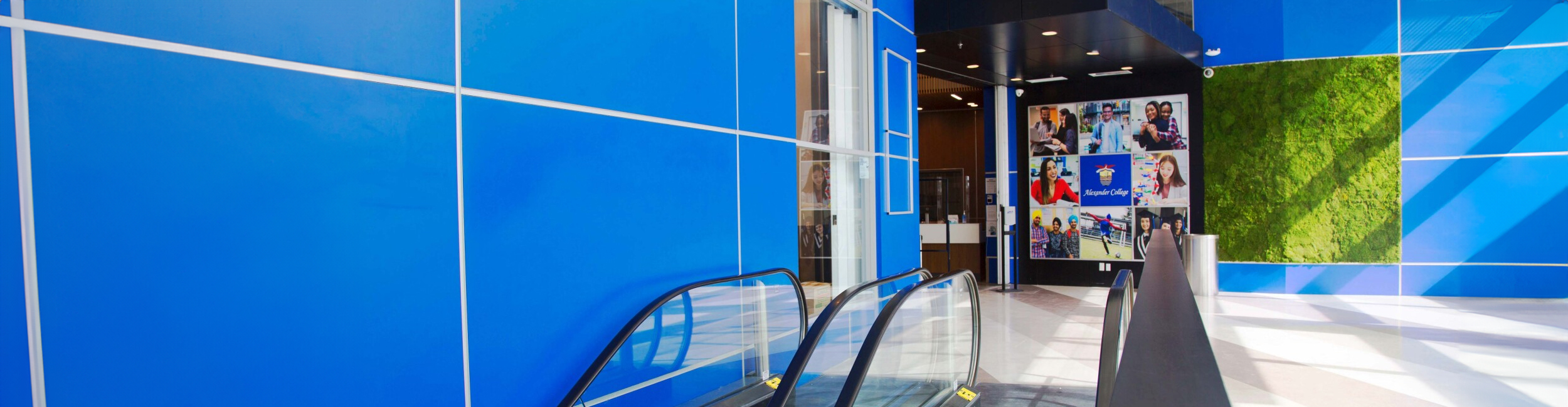 A wide shot of the lobby of Alexander College Burnaby campus