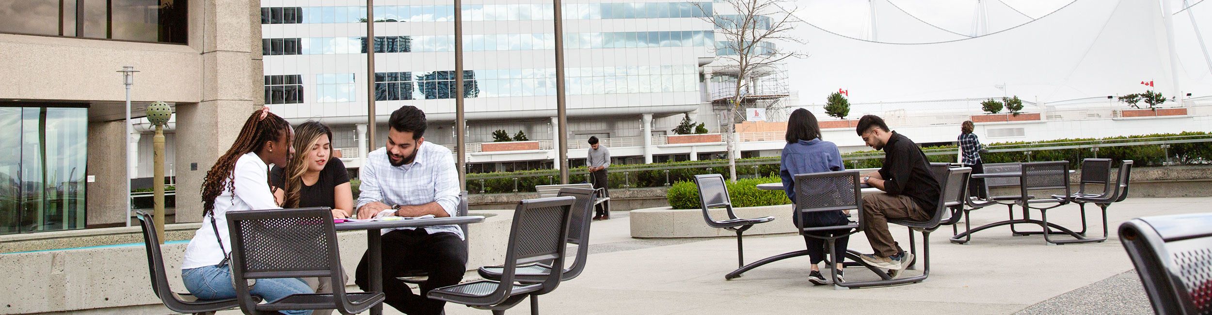 Alexander College students studying outside in downtown Vancouver