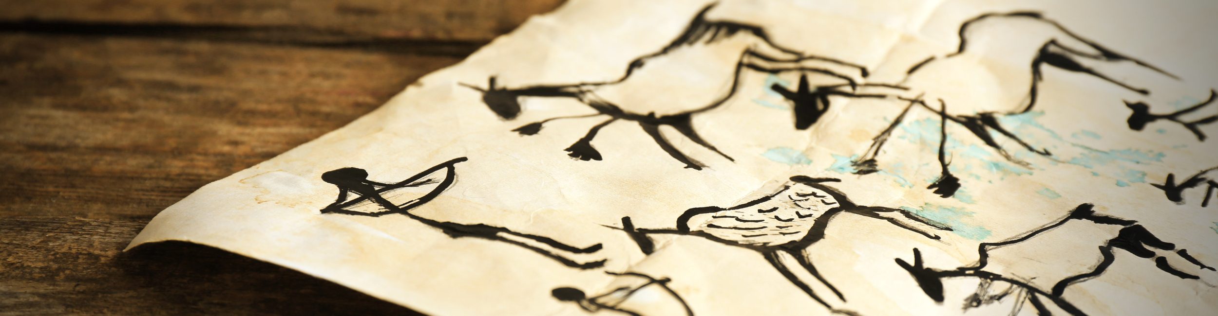 Primative drawings of horses and people