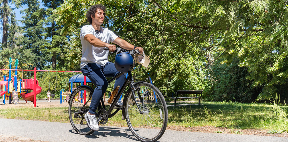 student biking around Central Park
