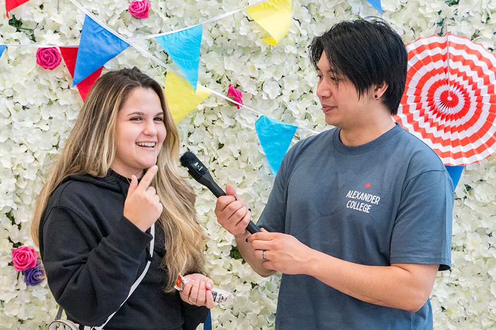 student being interviewed for social media