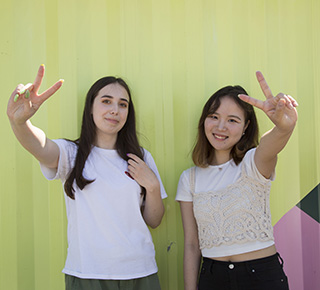 two students outside granville island