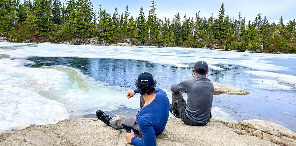 students admiring the lake