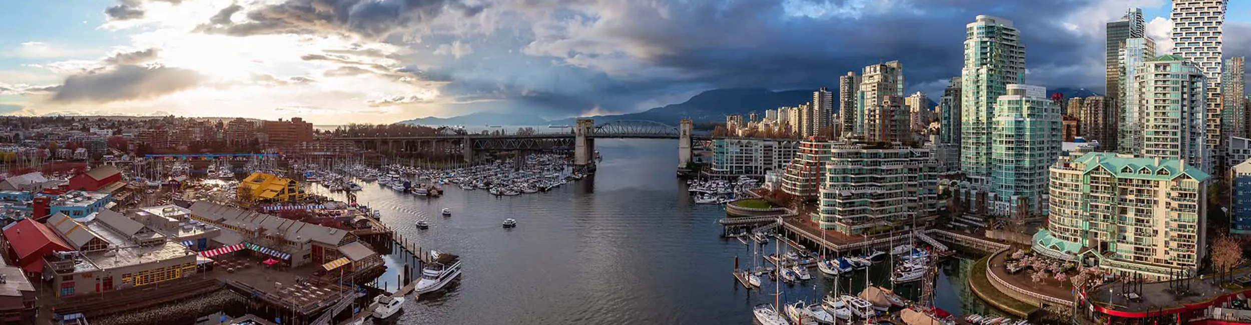 panoramic view of Granville Island in False Creek